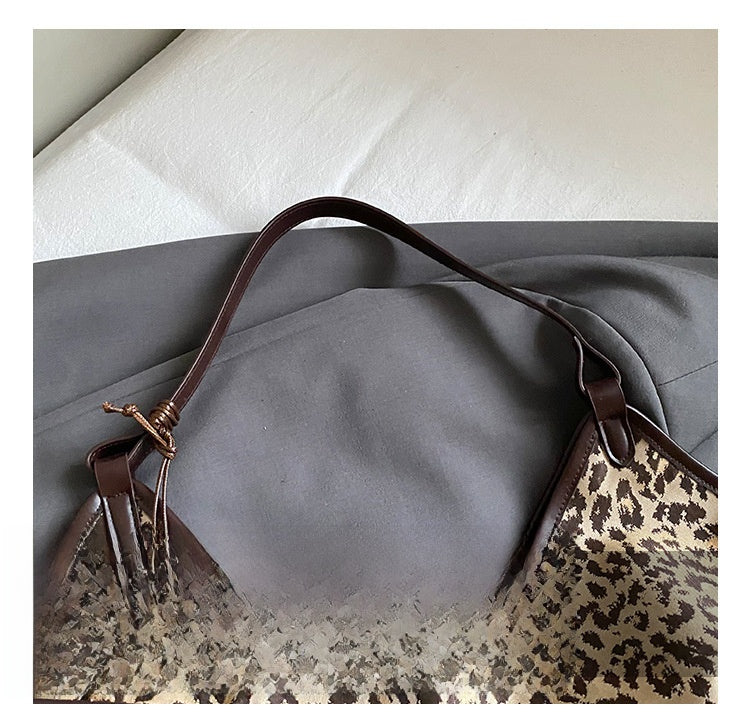 Leopard Print Genuine Leather Square Tote Bag For Women Featuring Ornament Design, Perfect For Autumn And Winter