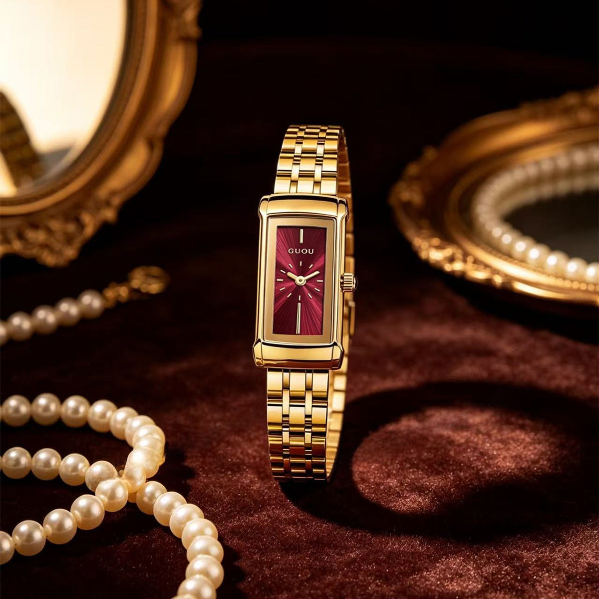 Women's Quartz Watch With Square Dial, Stainless Steel Strap, Tempered Glass Mirror, And Butterfly Double Snap Buckle