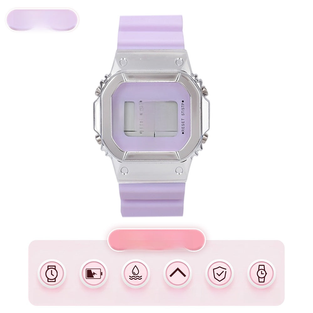 Unisex Electronic Watch With Rectangle Dial, Plastic Case And Plastic Mirror, Number Display, Silica Gel Strap