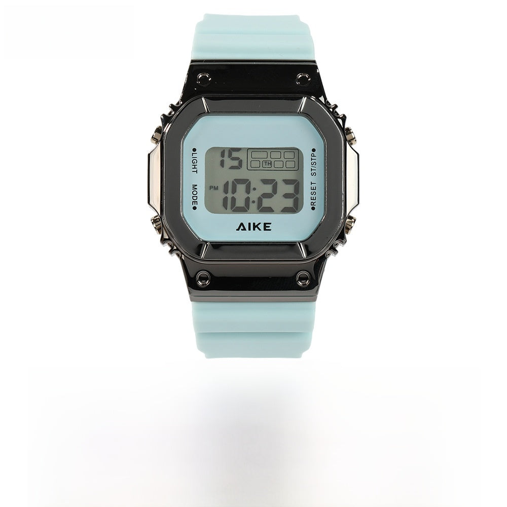 Unisex Electronic Watch With Rectangle Dial, Plastic Case And Plastic Mirror, Number Display, Silica Gel Strap