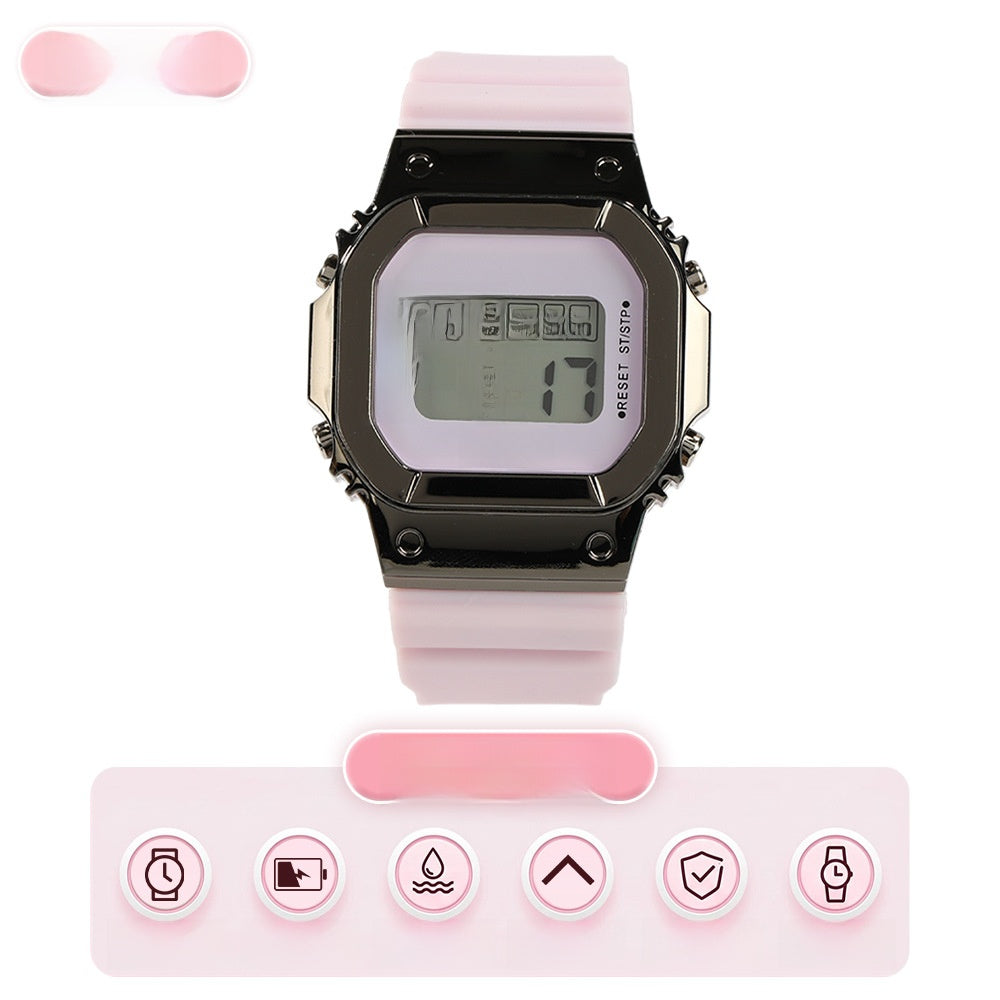 Unisex Electronic Watch With Rectangle Dial, Plastic Case And Plastic Mirror, Number Display, Silica Gel Strap