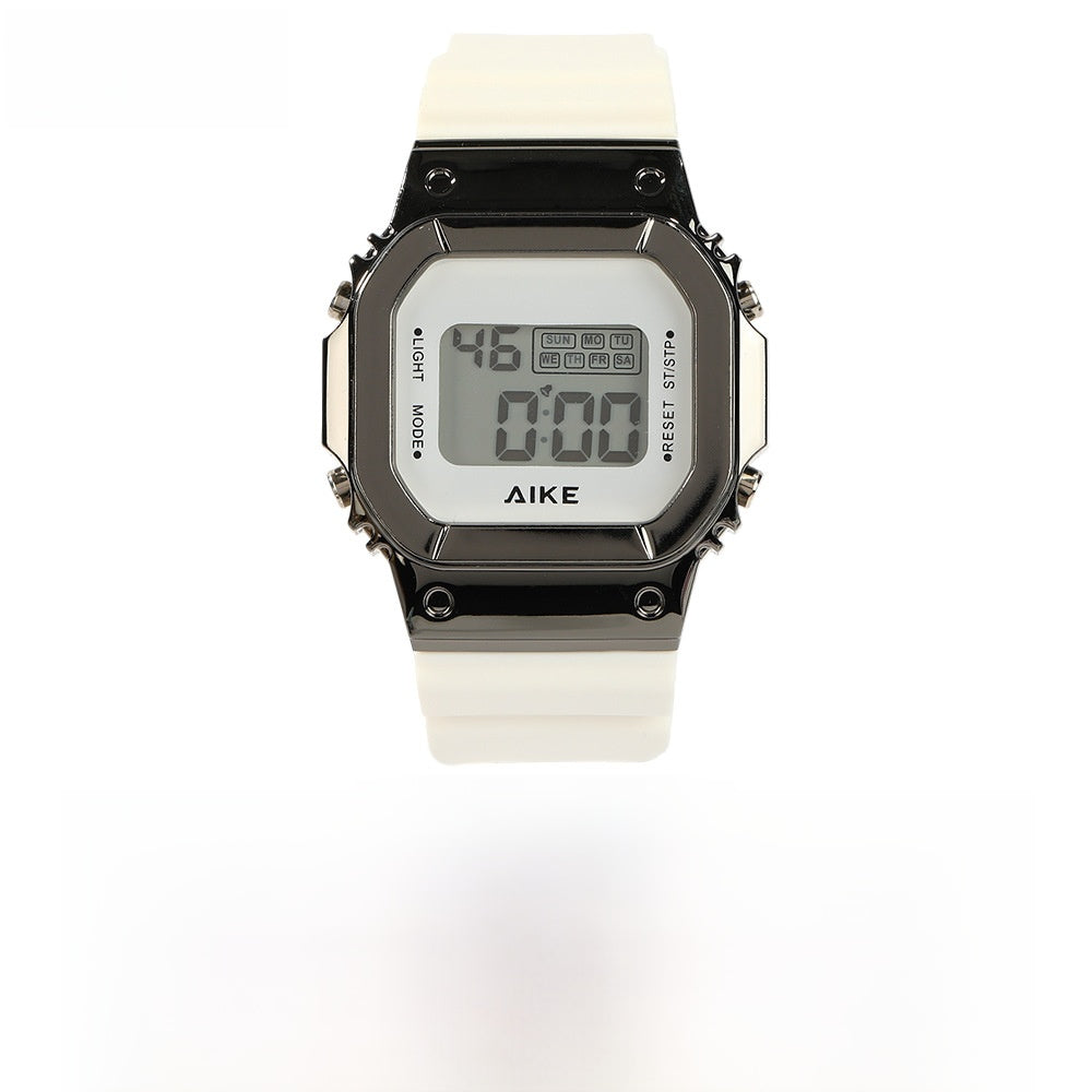 Unisex Electronic Watch With Rectangle Dial, Plastic Case And Plastic Mirror, Number Display, Silica Gel Strap