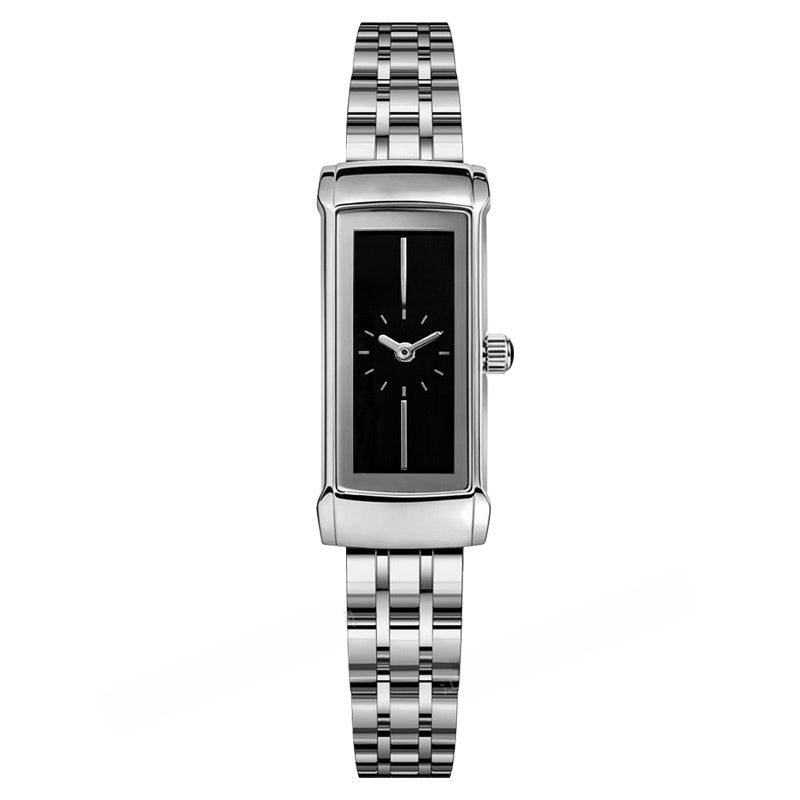 Women's Quartz Watch With Square Dial, Stainless Steel Strap, Tempered Glass Mirror, And Butterfly Double Snap Buckle
