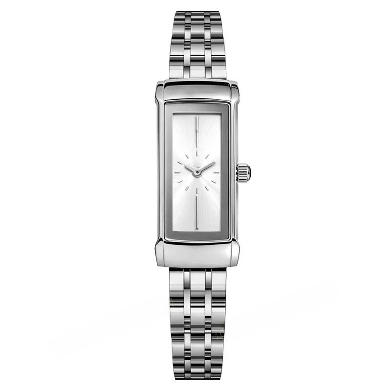 Women's Quartz Watch With Square Dial, Stainless Steel Strap, Tempered Glass Mirror, And Butterfly Double Snap Buckle