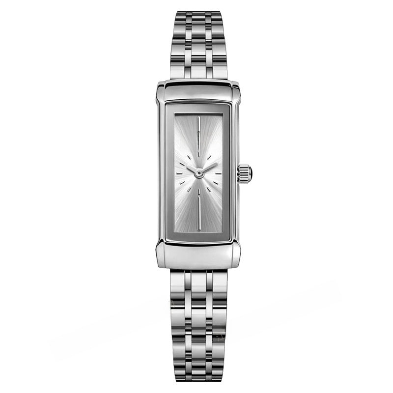 Women's Quartz Watch With Square Dial, Stainless Steel Strap, Tempered Glass Mirror, And Butterfly Double Snap Buckle