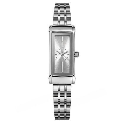 Women's Quartz Watch With Square Dial, Stainless Steel Strap, Tempered Glass Mirror, And Butterfly Double Snap Buckle