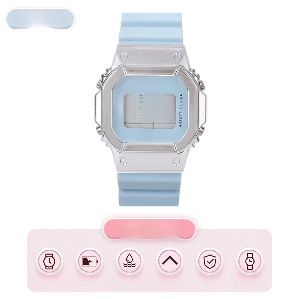 Unisex Electronic Watch With Rectangle Dial, Plastic Case And Plastic Mirror, Number Display, Silica Gel Strap