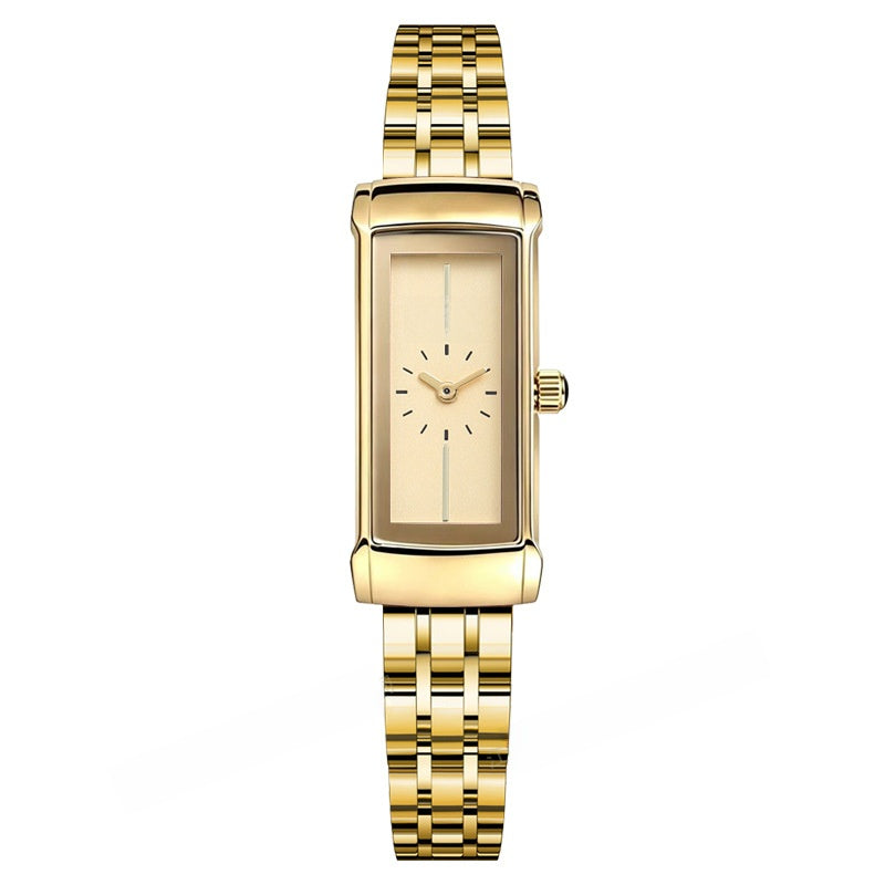 Women's Quartz Watch With Square Dial, Stainless Steel Strap, Tempered Glass Mirror, And Butterfly Double Snap Buckle