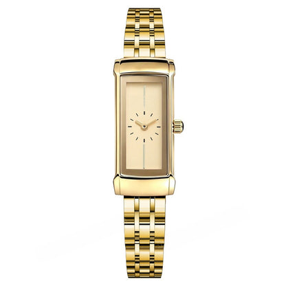 Women's Quartz Watch With Square Dial, Stainless Steel Strap, Tempered Glass Mirror, And Butterfly Double Snap Buckle