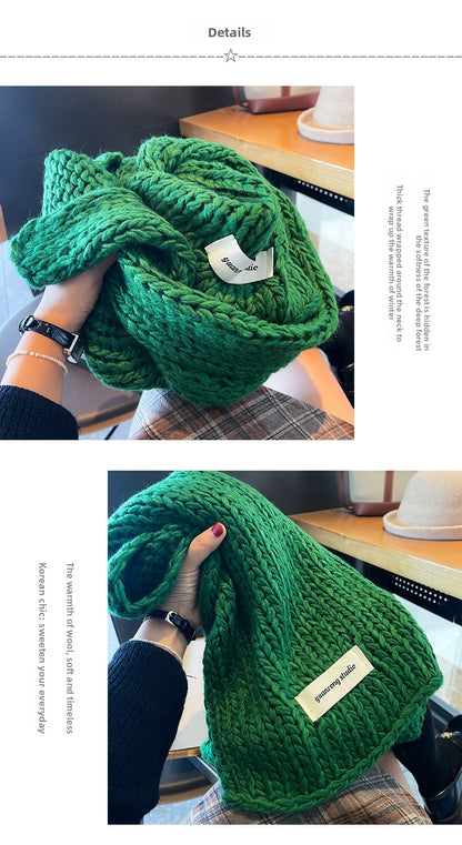 Solid Color Women’s Scarf In Green Made Of Soft Imitation Cashmere, Perfect For Autumn & Winter