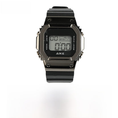 Unisex Electronic Watch With Rectangle Dial, Plastic Case And Plastic Mirror, Number Display, Silica Gel Strap