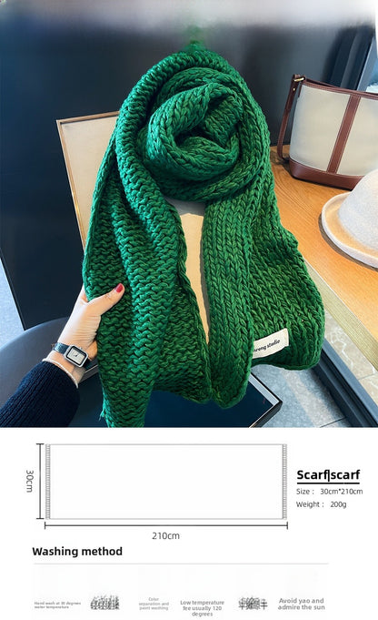 Solid Color Women’s Scarf In Green Made Of Soft Imitation Cashmere, Perfect For Autumn & Winter