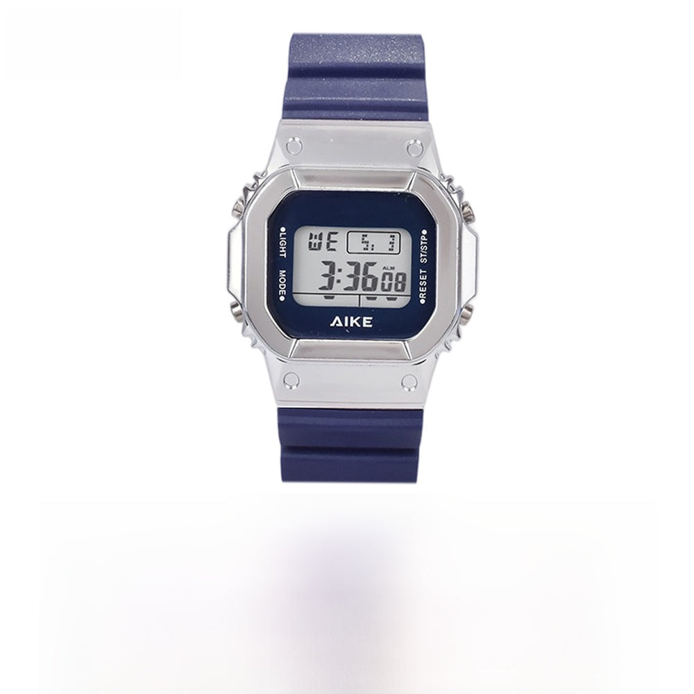 Unisex Electronic Watch With Rectangle Dial, Plastic Case And Plastic Mirror, Number Display, Silica Gel Strap