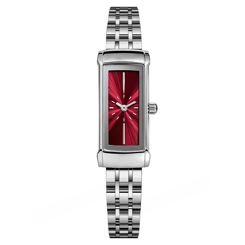 Women's Quartz Watch With Square Dial, Stainless Steel Strap, Tempered Glass Mirror, And Butterfly Double Snap Buckle