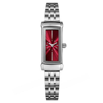 Women's Quartz Watch With Square Dial, Stainless Steel Strap, Tempered Glass Mirror, And Butterfly Double Snap Buckle