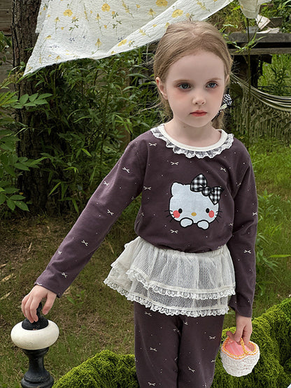 Stripe Pant Co-ord Set In Lycra For Autumn Featuring Round Neck And Long Sleeve, Children's Home Clothes