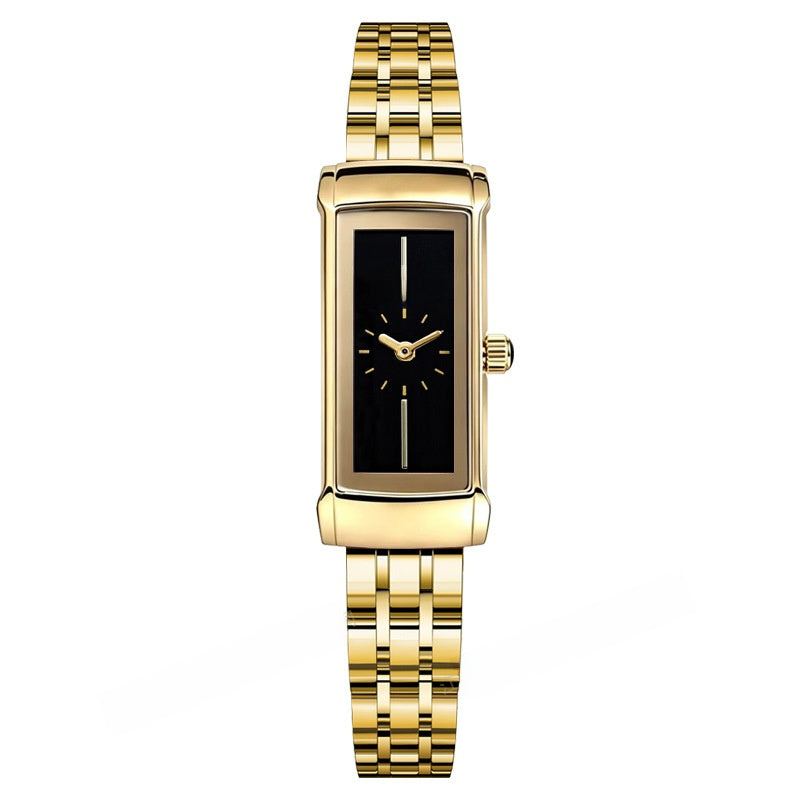 Women's Quartz Watch With Square Dial, Stainless Steel Strap, Tempered Glass Mirror, And Butterfly Double Snap Buckle