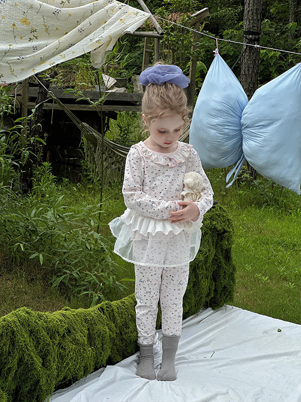 Stripe Pant Co-ord Set In Lycra For Autumn Featuring Round Neck And Long Sleeve, Children's Home Clothes