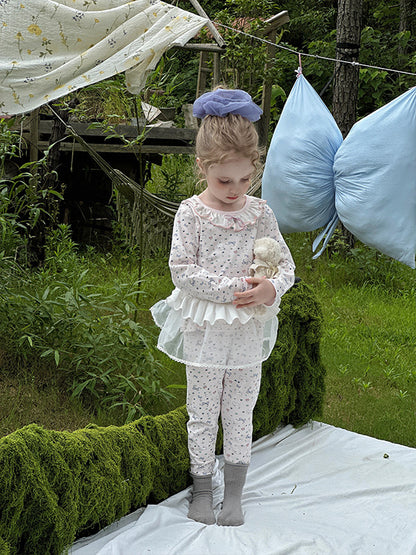 Stripe Pant Co-ord Set In Lycra For Autumn Featuring Round Neck And Long Sleeve, Children's Home Clothes