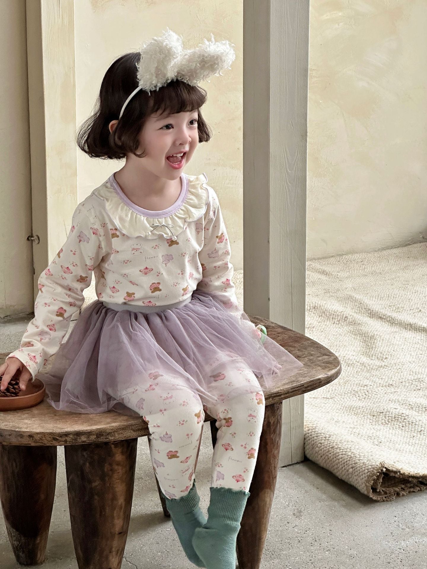 Stripe Pant Co-ord Set In Lycra For Autumn Featuring Round Neck And Long Sleeve, Children's Home Clothes
