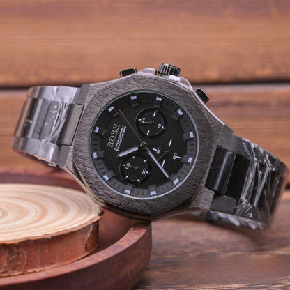 Men's Quartz Watch With Round Dial, Steel Belt Strap, Tempered Glass Mirror, And Single Folding Buckle