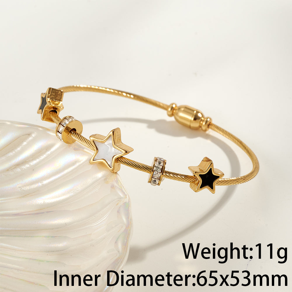 Women’s Electroplated Leaf Bangle In 304 Stainless Steel With 18K Real Gold PVD Coating And Rhinestone Inlay
