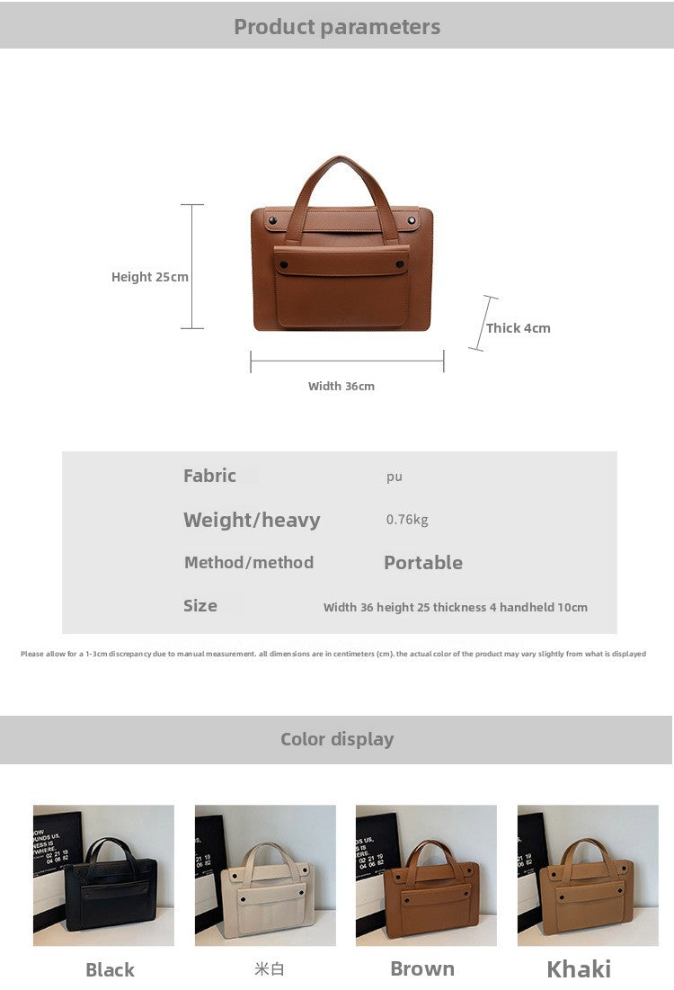 Solid Color Genuine Leather Square Briefcase With Sewing Thread Detail, Single Shoulder Strap, Winter Use