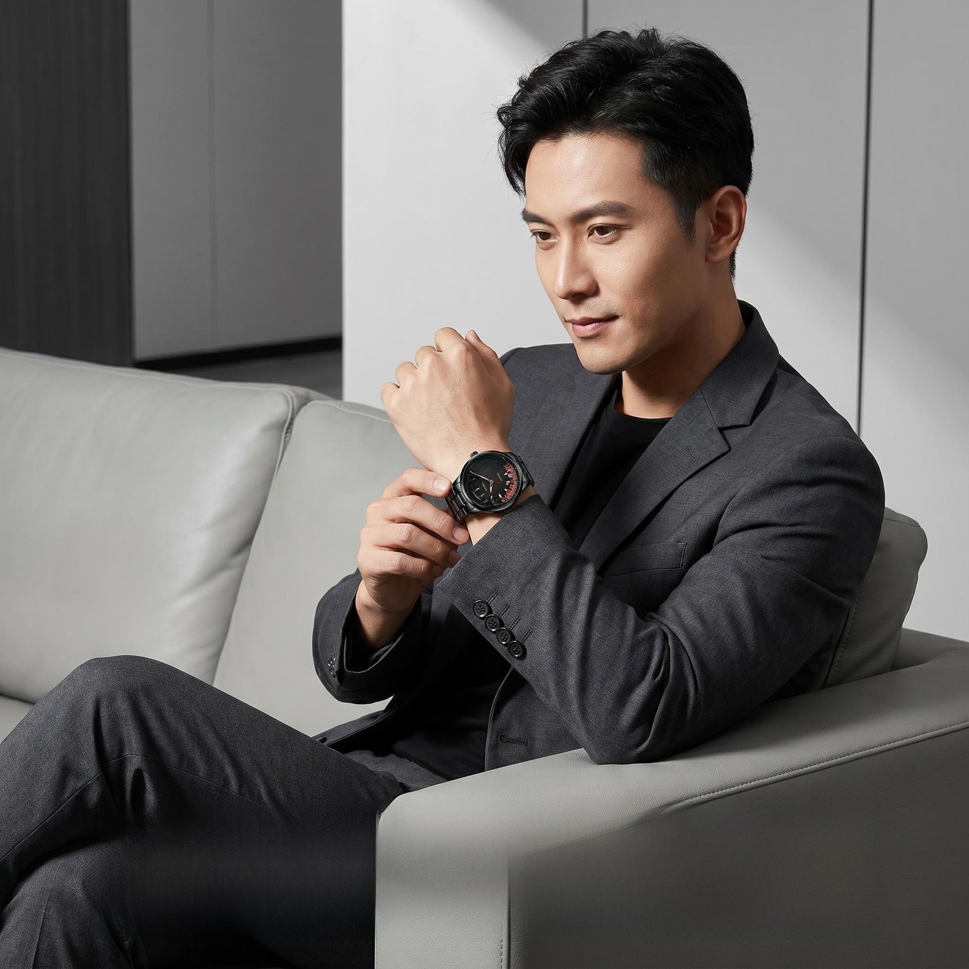 Men's Quartz Watch With Genuine Leather Strap And Pin Buckle Featuring Round Dial And Tempered Glass Mirror
