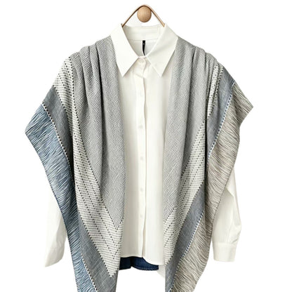 Women's Blue & Grey Lattice Polyester Shawl, Perfect For Spring Accessories