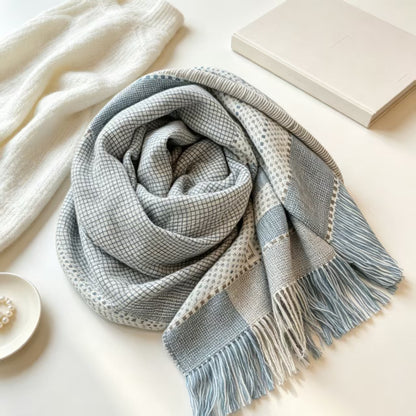 Women's Blue & Grey Lattice Polyester Shawl, Perfect For Spring Accessories