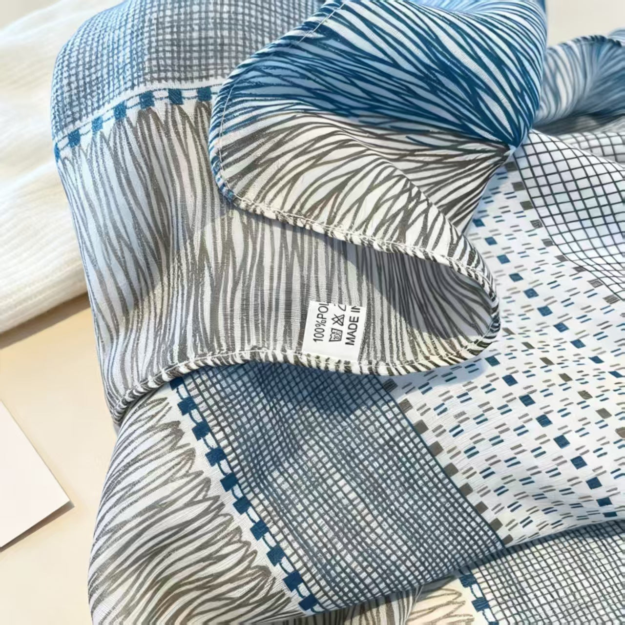 Women's Blue & Grey Lattice Polyester Shawl, Perfect For Spring Accessories