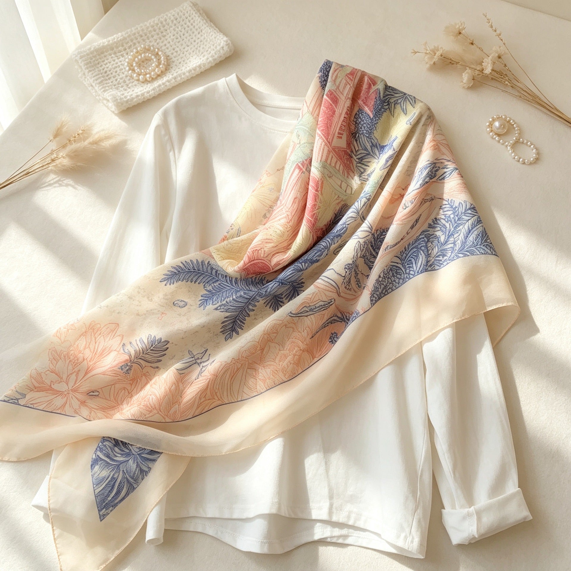 Women's Blue & Grey Lattice Polyester Shawl, Perfect For Spring Accessories