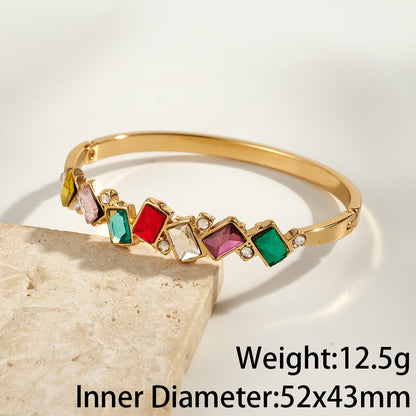 Women’s Electroplated Leaf Bangle In 304 Stainless Steel With 18K Real Gold PVD Coating And Rhinestone Inlay