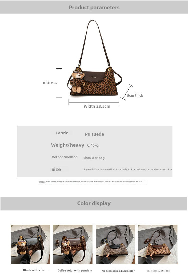 Leopard Print Square Underarm Bag For Women In Polyester With Single Shoulder Strap Ornament