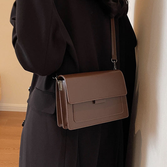 Women’s Square PU Leather Bag With Sewing Thread Detail, Single Shoulder Strap, Ideal For Autumn & Winter