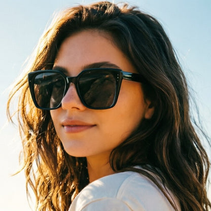 Unisex Square Full Frame Sunglasses With PC Lens Material In Dyed Black, Perfect For Spring