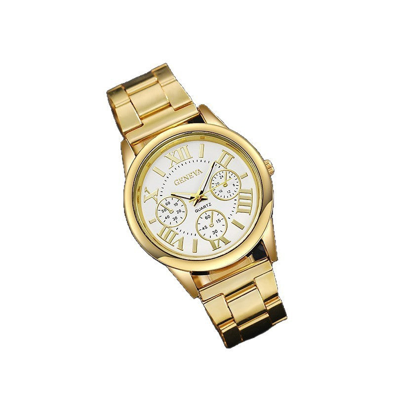 Men's Quartz Watch With Round Dial, Steel Belt Strap, Single Folding Buckle, And Ordinary Glass Mirror