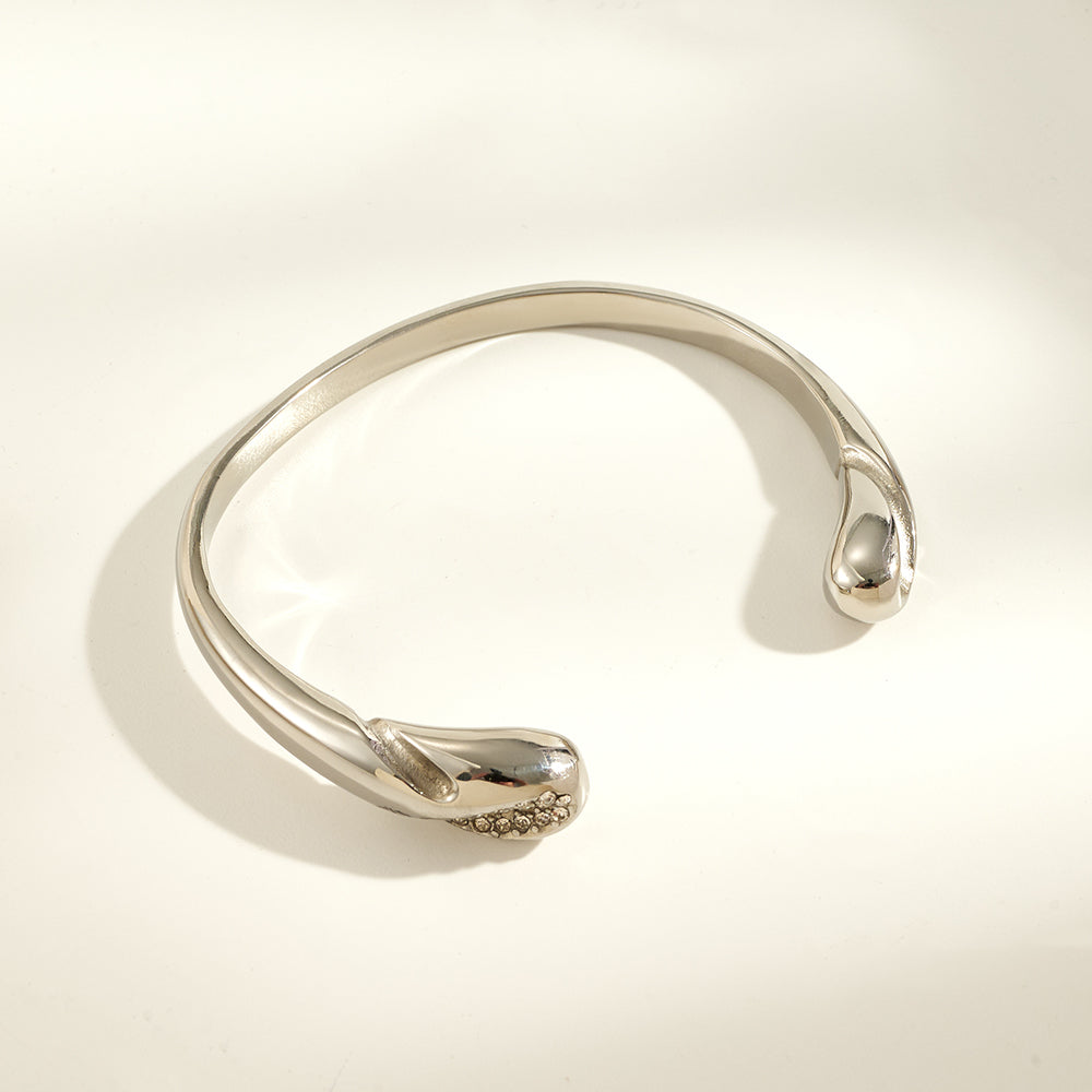 IG Style Geometric Bangle In 304 Stainless Steel With 18K Real Gold Plated PVD Coating And Rhinestone Inlay