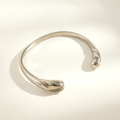 IG Style Geometric Bangle In 304 Stainless Steel With 18K Real Gold Plated PVD Coating And Rhinestone Inlay