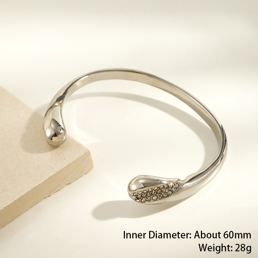 IG Style Geometric Bangle In 304 Stainless Steel With 18K Real Gold Plated PVD Coating And Rhinestone Inlay