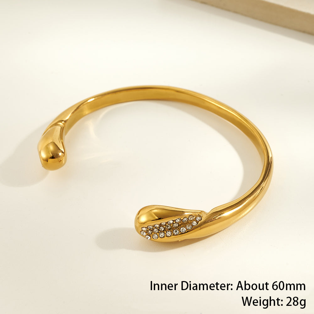 IG Style Geometric Bangle In 304 Stainless Steel With 18K Real Gold Plated PVD Coating And Rhinestone Inlay