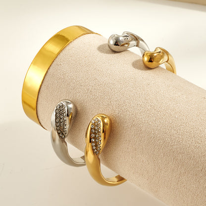 IG Style Geometric Bangle In 304 Stainless Steel With 18K Real Gold Plated PVD Coating And Rhinestone Inlay