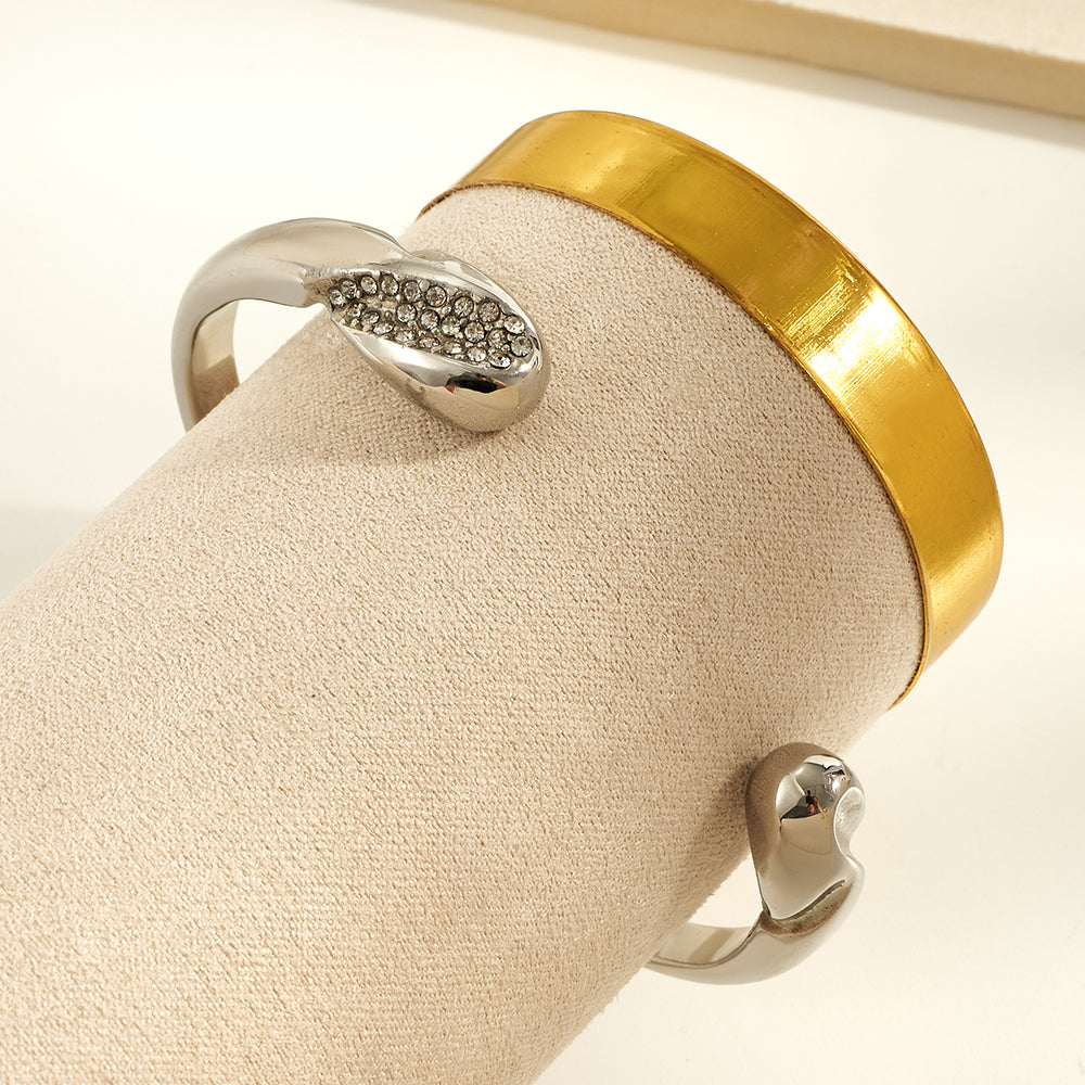 IG Style Geometric Bangle In 304 Stainless Steel With 18K Real Gold Plated PVD Coating And Rhinestone Inlay