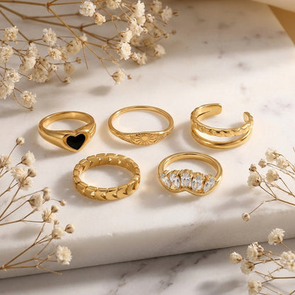 Geometric Electroplated Rings For Women In 304 Stainless Steel With 18K Real Gold PVD Coated And Shell Inlay