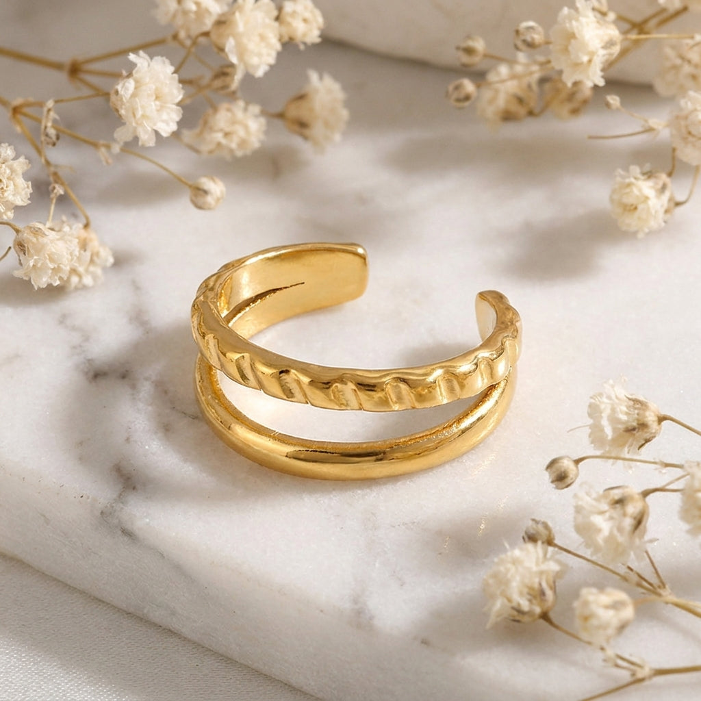 Geometric Electroplated Rings For Women In 304 Stainless Steel With 18K Real Gold PVD Coated And Shell Inlay