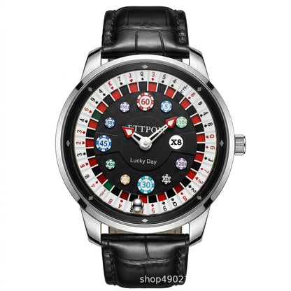 Men's Quartz Watch With Genuine Leather Strap And Pin Buckle Featuring Round Dial And Tempered Glass Mirror