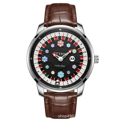 Men's Quartz Watch With Genuine Leather Strap And Pin Buckle Featuring Round Dial And Tempered Glass Mirror