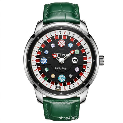 Men's Quartz Watch With Genuine Leather Strap And Pin Buckle Featuring Round Dial And Tempered Glass Mirror