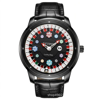Men's Quartz Watch With Genuine Leather Strap And Pin Buckle Featuring Round Dial And Tempered Glass Mirror