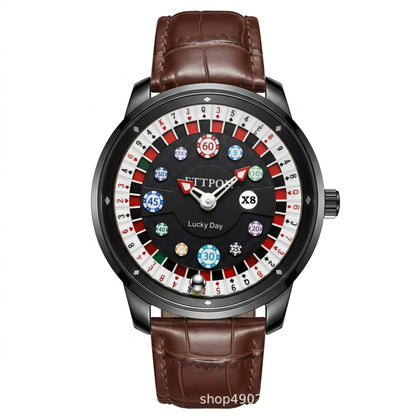 Men's Quartz Watch With Genuine Leather Strap And Pin Buckle Featuring Round Dial And Tempered Glass Mirror